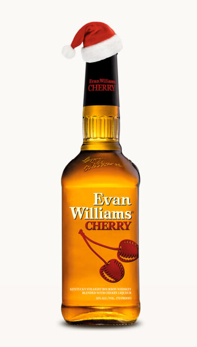 Evan Williams Cherry Bourbon Whiskey Buy One Get One Dressed in Santa's Hat!