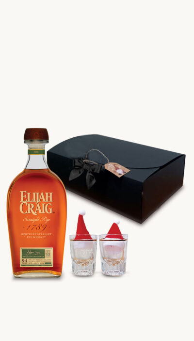 Wrap Up the Perfect Gift with ELIJAH CRAIG STRAIGHT RYE, 2 Shot Glasses + Santa Hats in a box! Save 25%