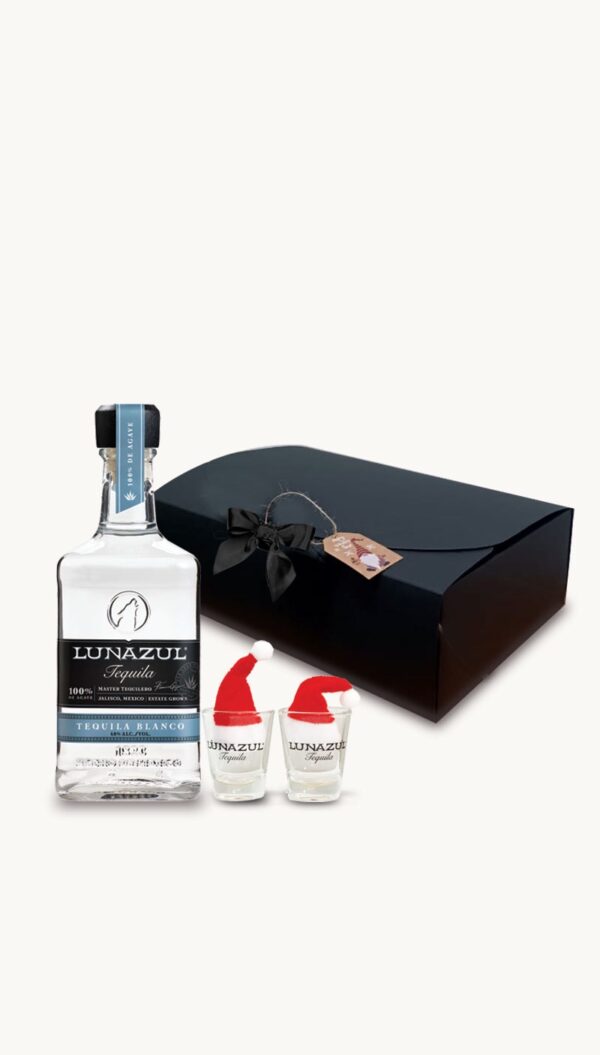 Wrap Up the Perfect Gift with Lunazul Blanco with 2 Shot Glasses and Santa Hats!